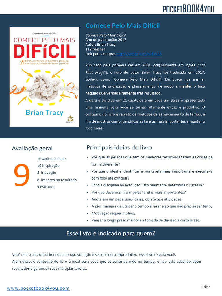 Comece Pelo Mais Difícil: Produtividade e Foco | PDF | Tempo | Motivação