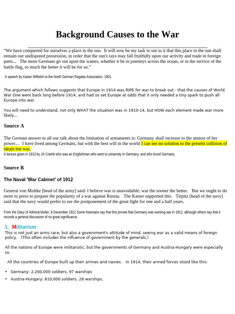 Background Causes To The War | PDF