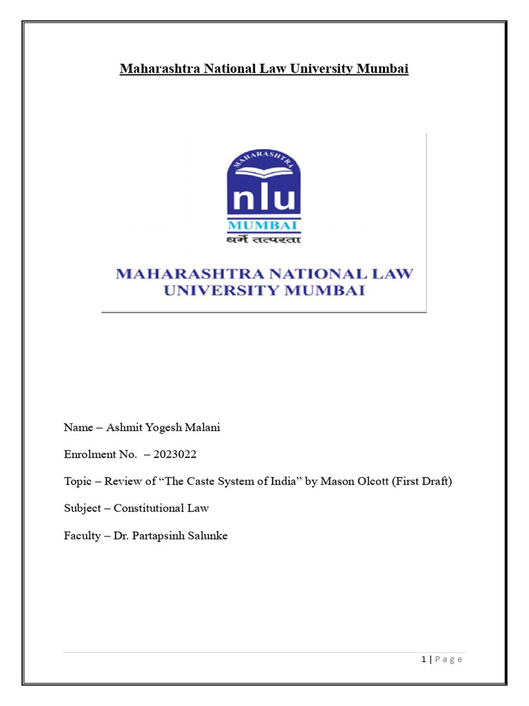 The Caste System of India First Draft | PDF