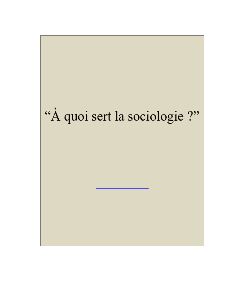 A Quoi Sert La Sociologie | PDF