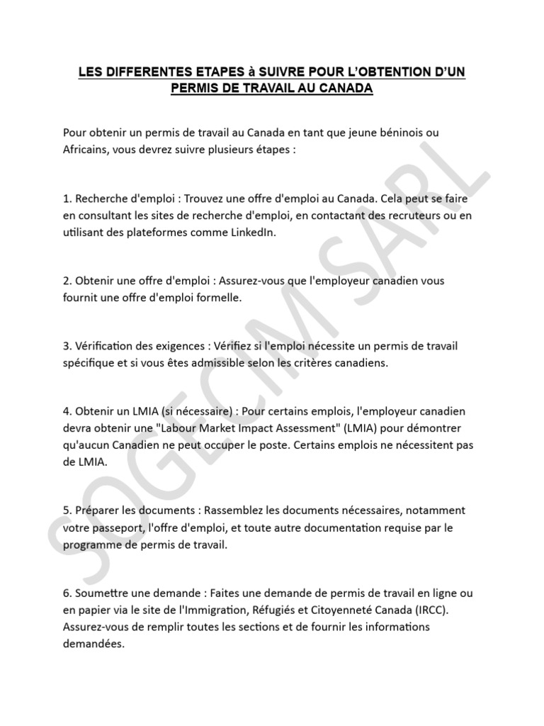 Obtenir un permis de travail au Canada | PDF | Visa (Document ...