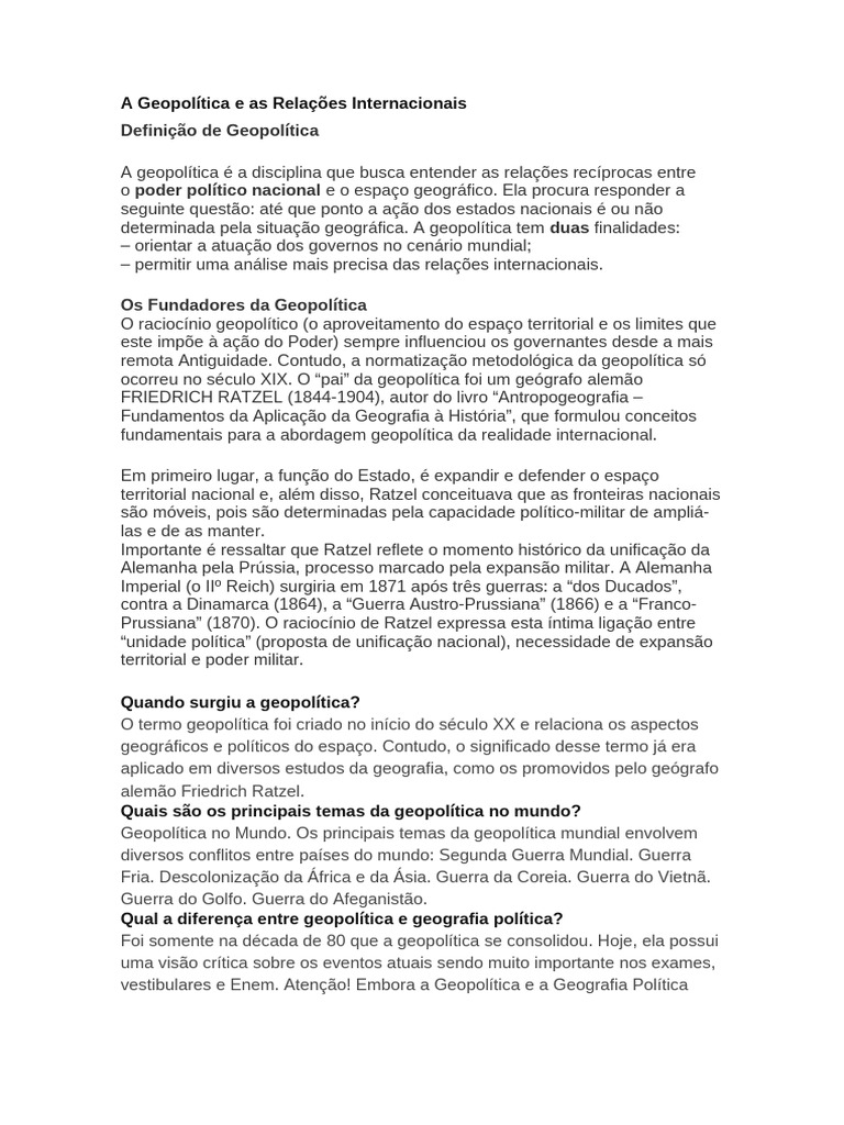 Geopolítica e Relações Internacionais | PDF | Geopolítica | Geografia