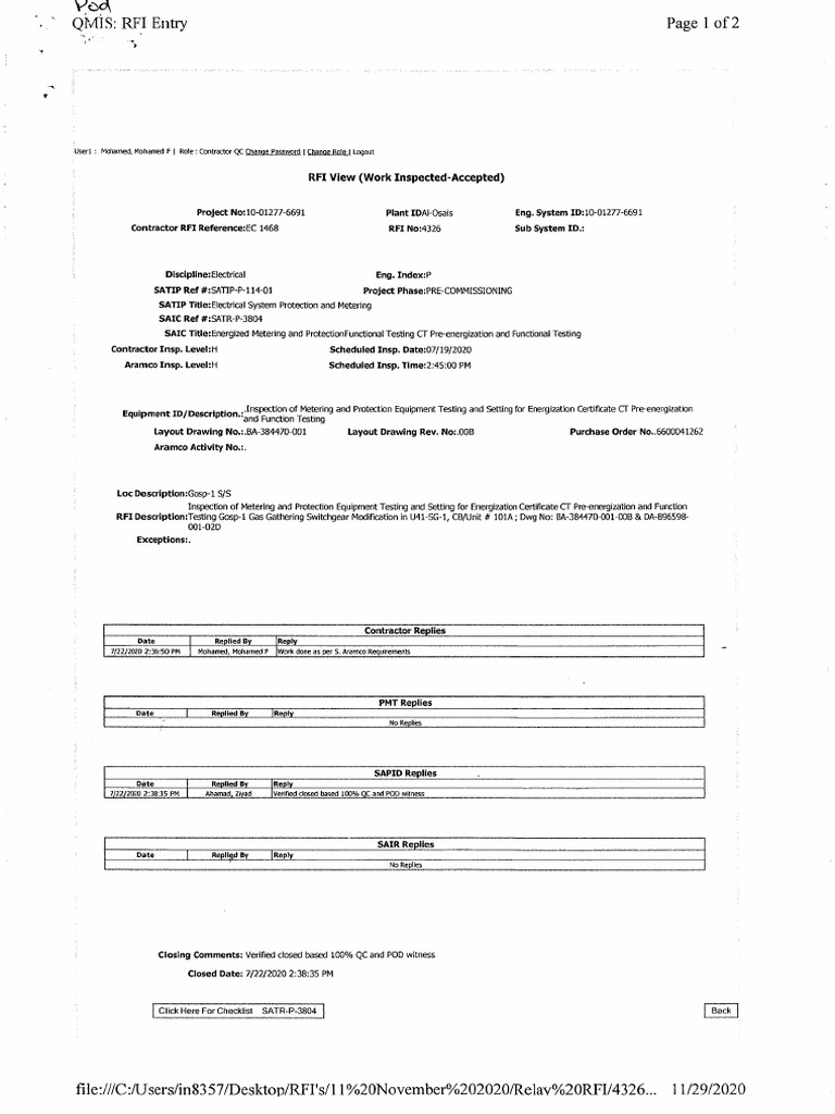 Rfi-4326, Ec-1468 (CT 101a Testing Ans Setting) | PDF