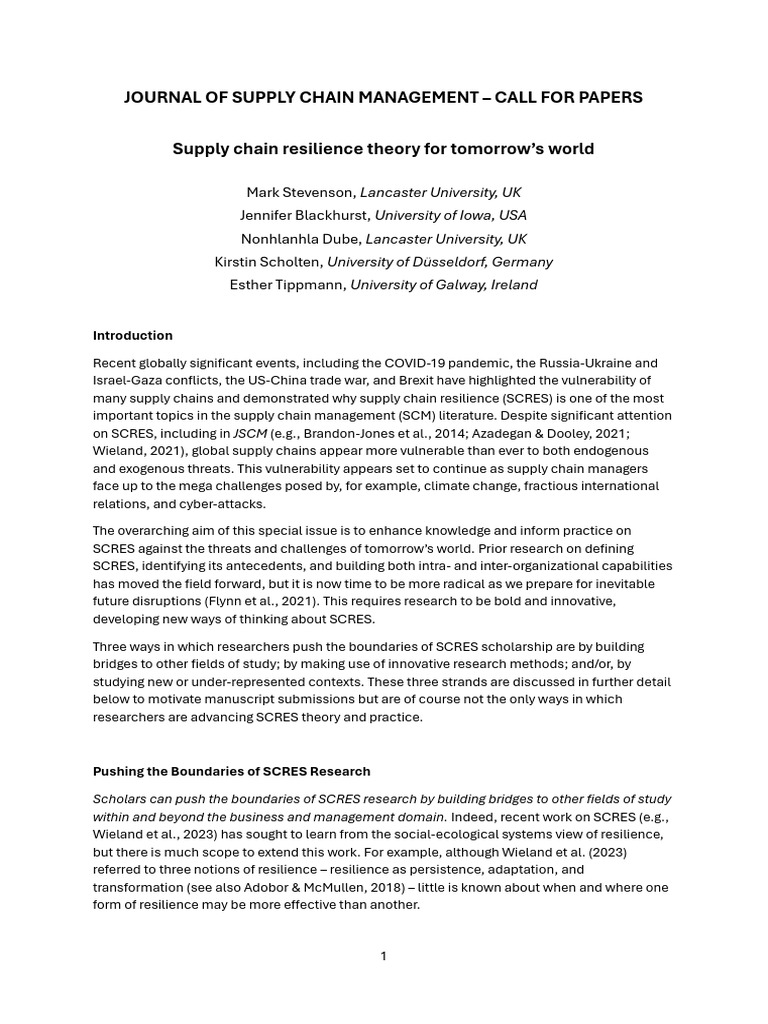 JSCM - Special Call For Papers | PDF
