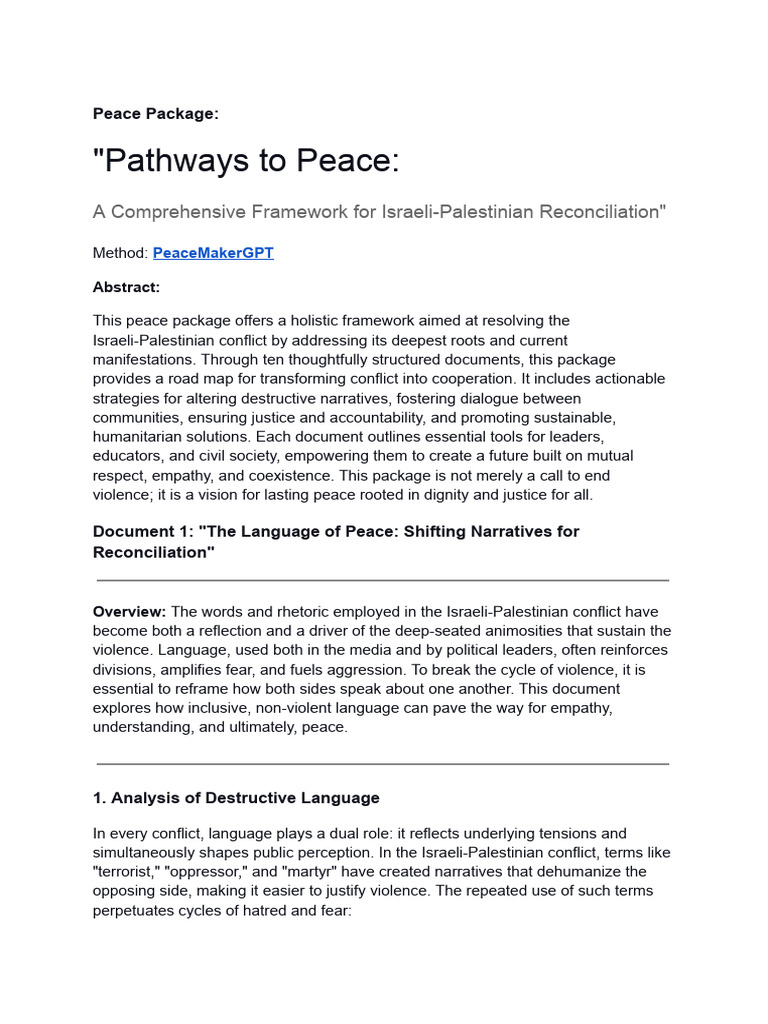 Peace Package - Pathways To Peace - A Comprehensive Framework For ...