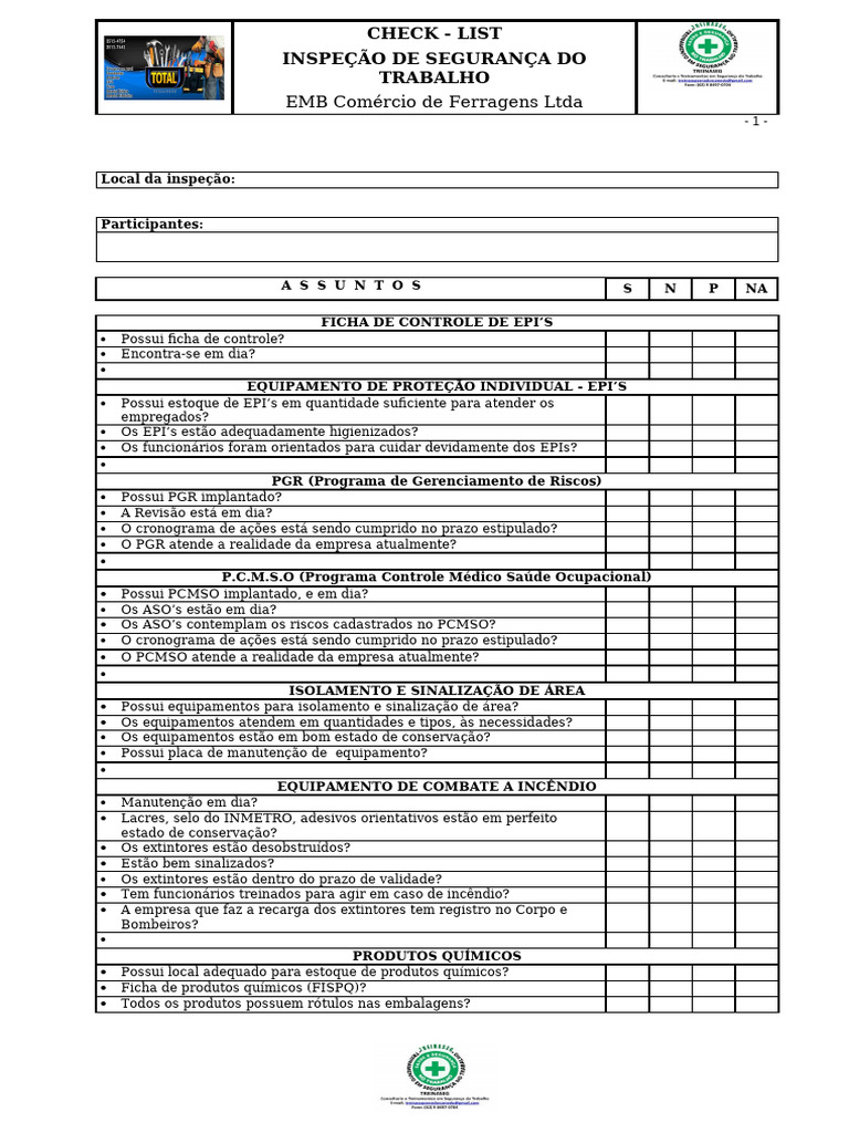 CheckList Inspecao Segurança | PDF
