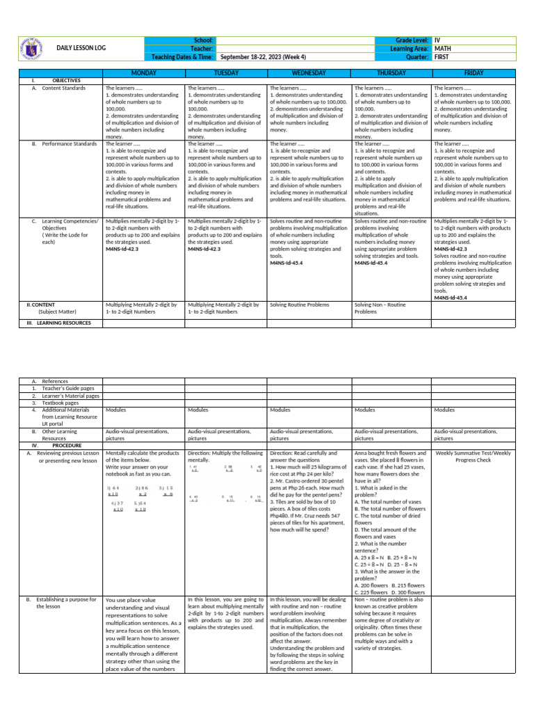 DLL - Math 4 Week 4 | PDF
