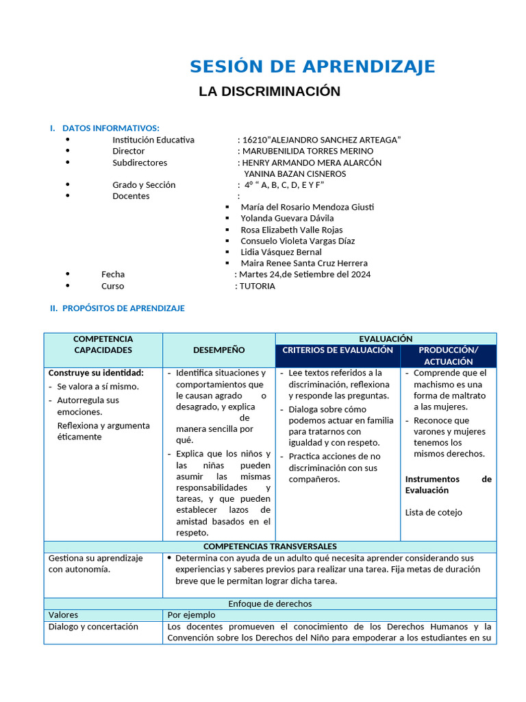 Tut 4° - Sesión 24 09 | PDF | Evaluación | Crecimiento personal y ...