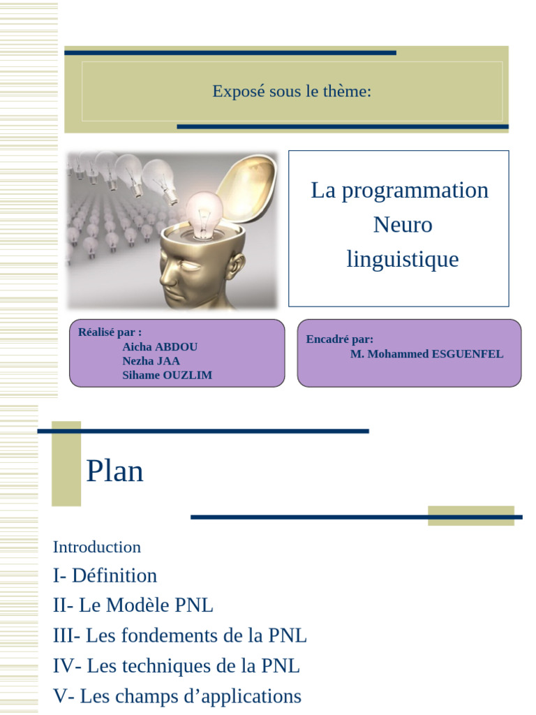 La Programmation Neuro Linguistique Exposé Sous Le Thème PDF — free download