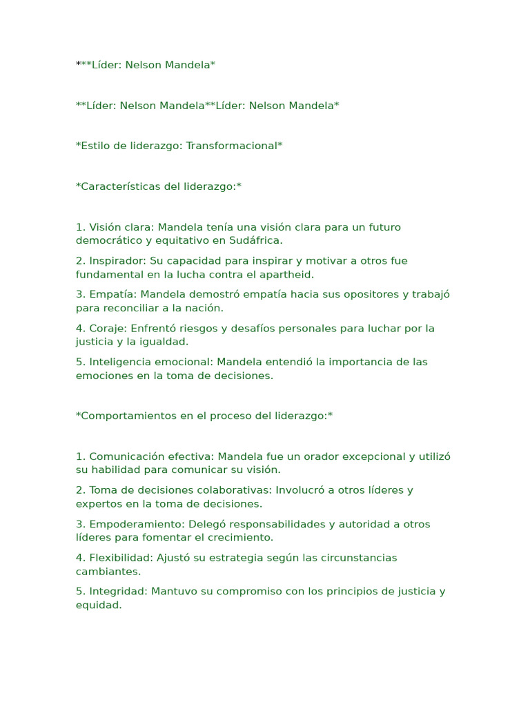 Liderazgo Transformacional de Mandela | PDF | Crecimiento personal y ...