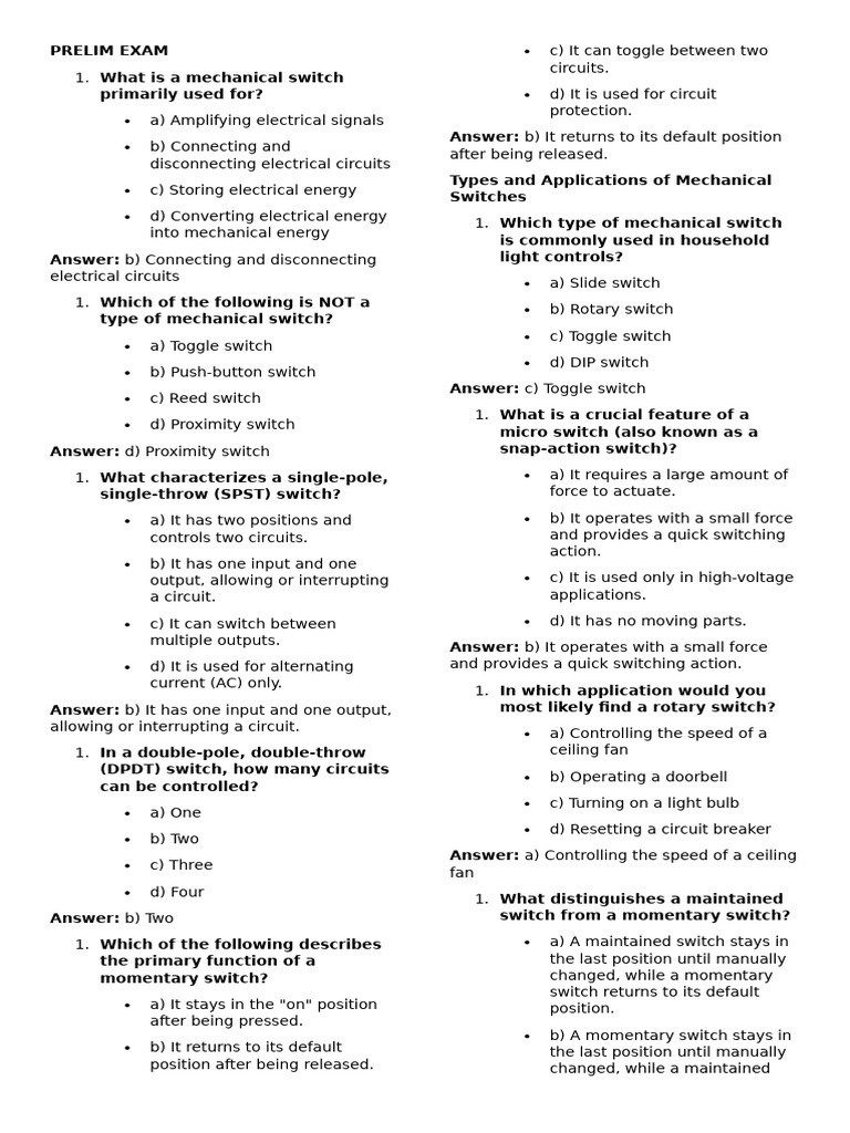 Mechanical Switches Exam Questions | PDF | Switch | Field Effect Transistor