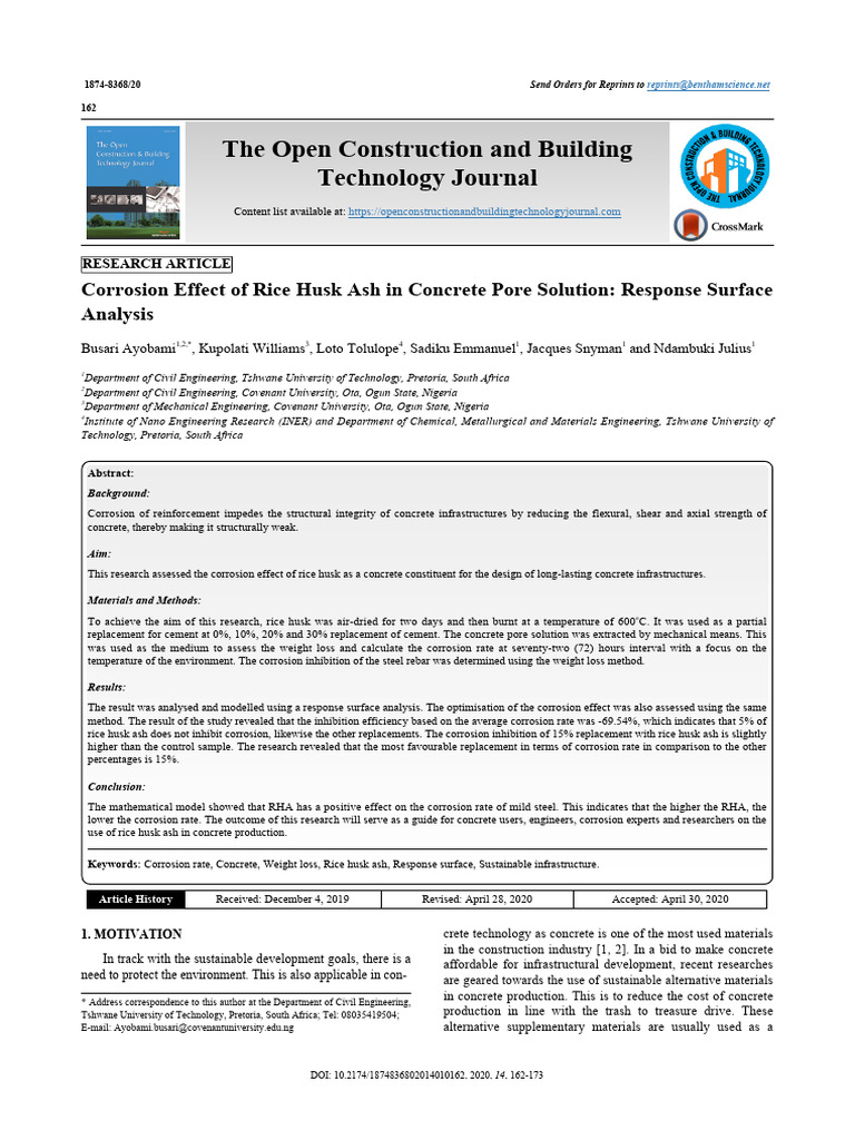 Corrosion Effect of Rice Husk Ash | PDF