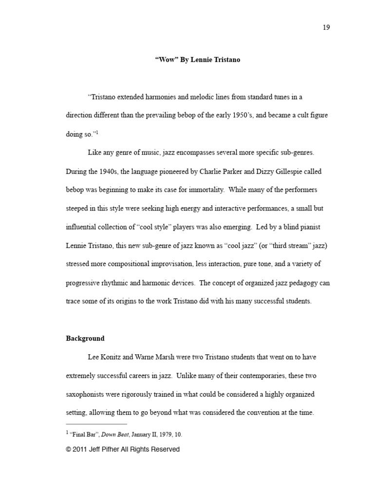 The Rhythmic Harmonic and Phrasing Language of Lennie Tristano | PDF