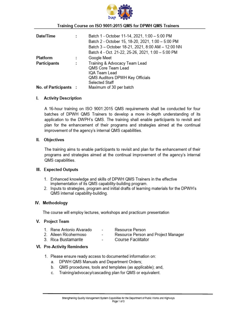 DPWH QMS Trainers | PDF