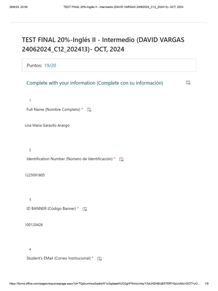 Examen Final Inglés II Intermedio | PDF