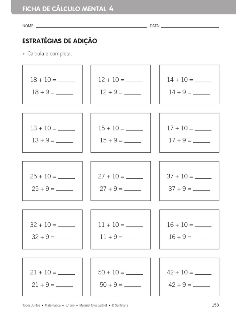 1ano Ficha de Cálculo Mental 4 | PDF