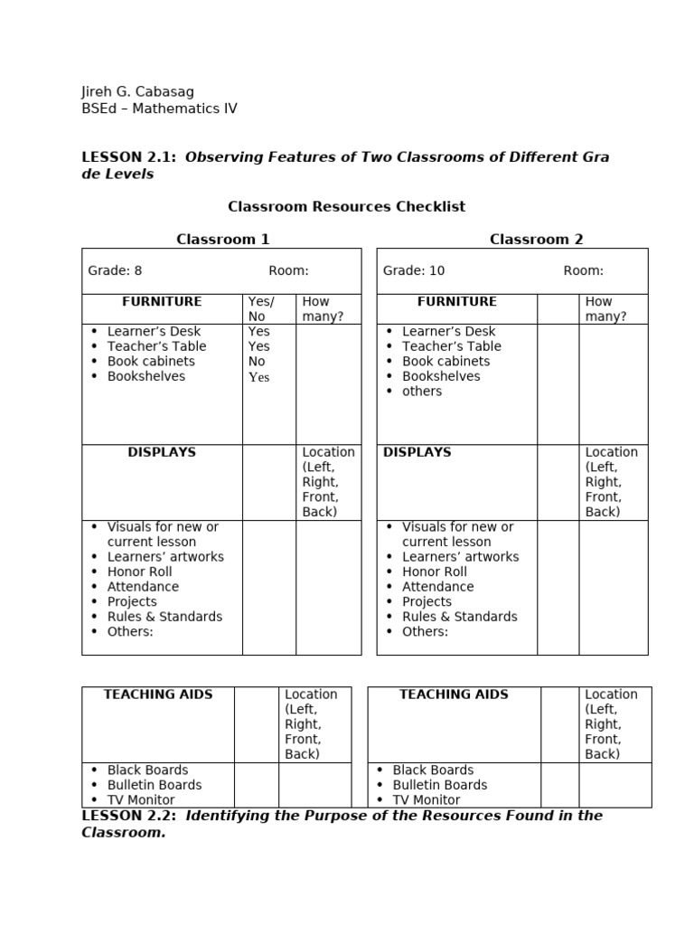 Learning Experience 2 Activities Pdf Classroom Teaching