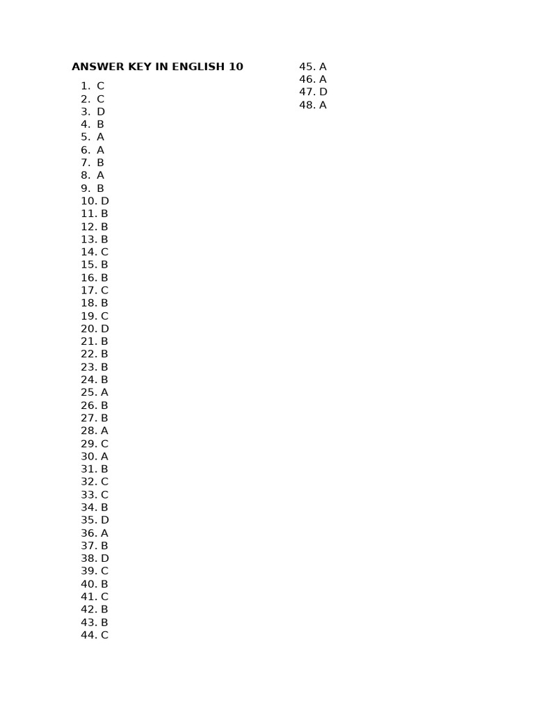 Answer Key in English 10 | PDF