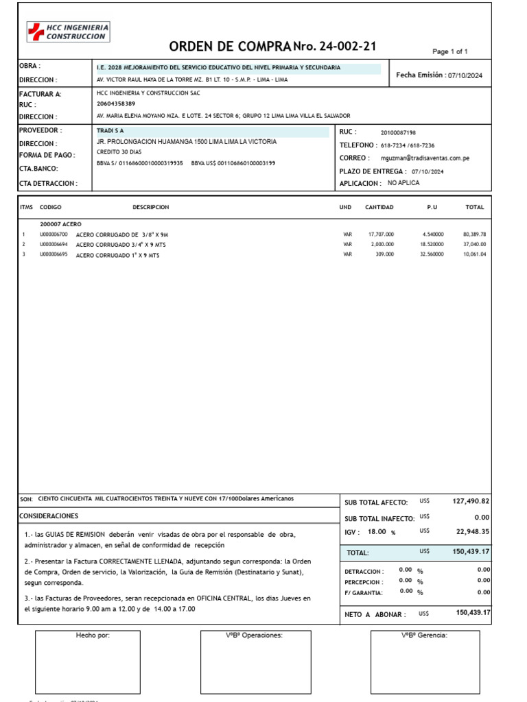 Orden de Compra 24-002-21 | PDF
