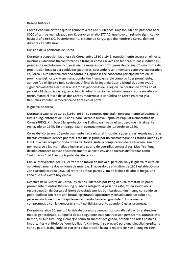 Historia y economía de Corea del Norte | PDF | Corea del Norte ...