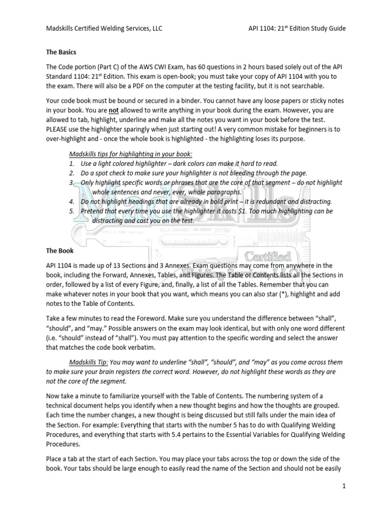 API 1104 21st Edition Study Guide | PDF | Welding | Home & Garden