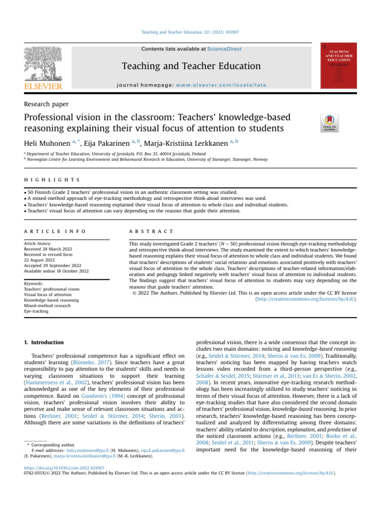 Teachers Visual Focus In Classrooms Pdf Teachers Expert