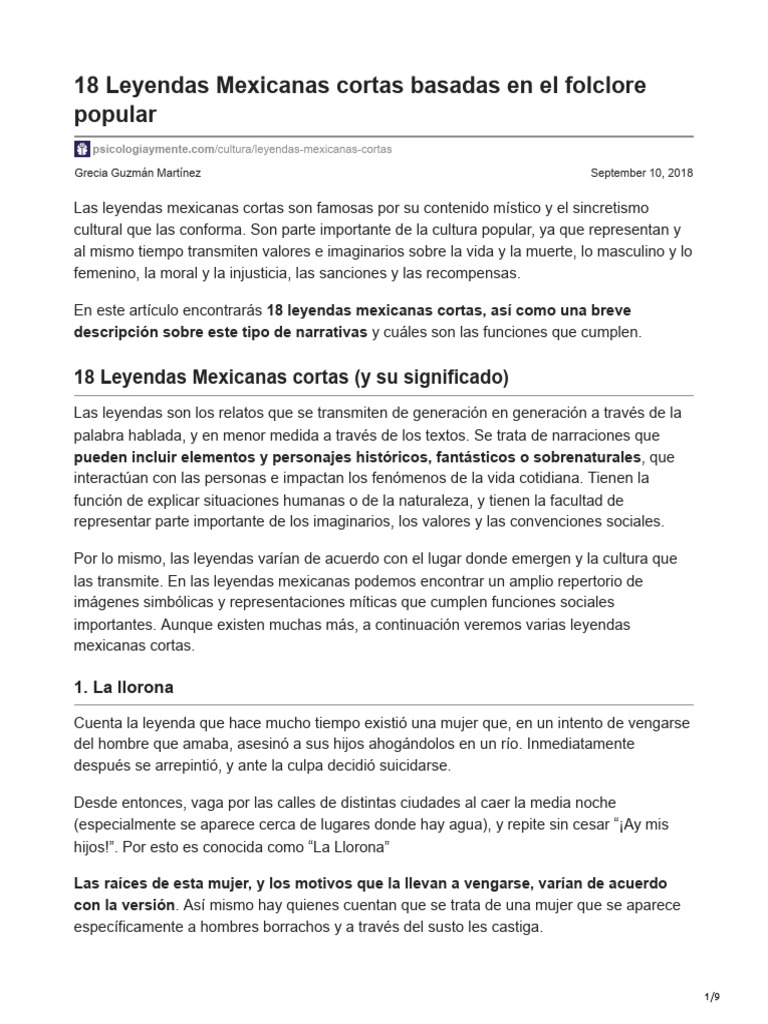 18 Leyendas Mexicanas Cortas y Místicas | PDF | México | Libros para ...