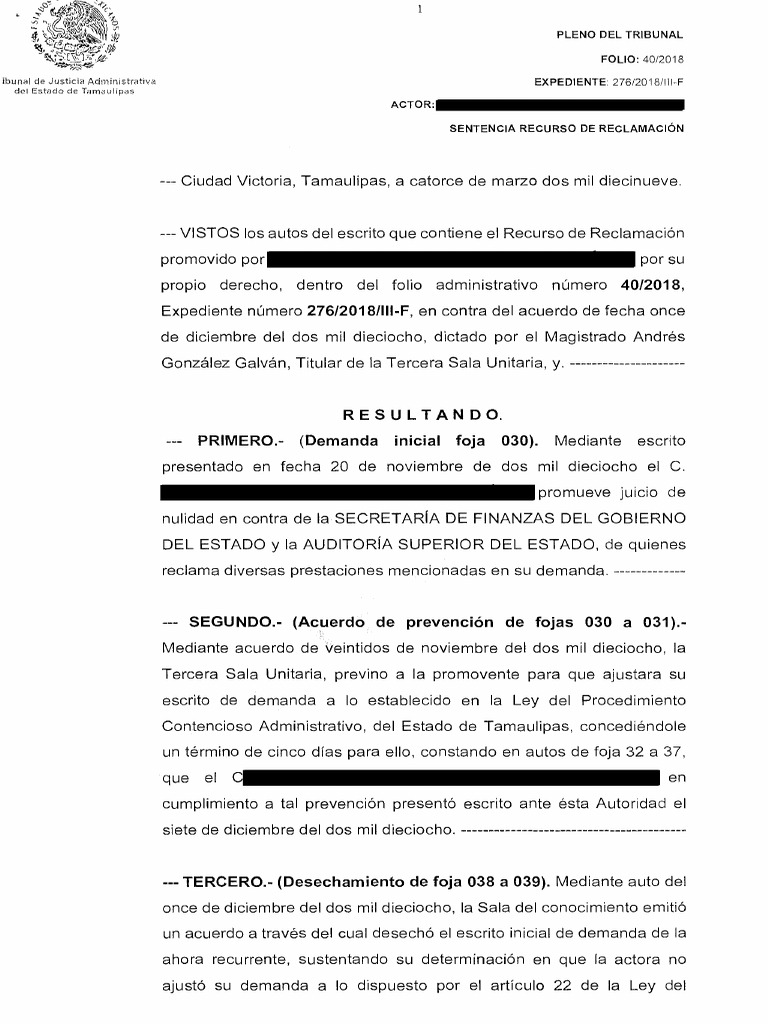 SENTENCIA RECURSO DE RECLAMACIÓN | PDF