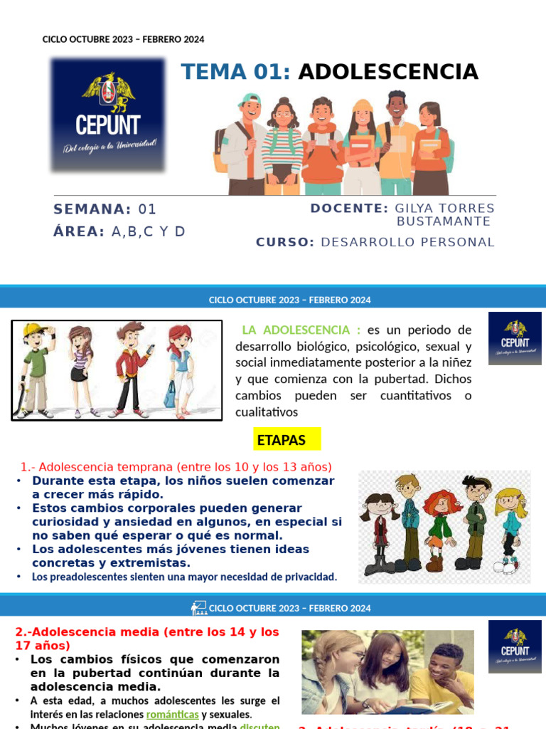 Desarrollo Personal ADOLESCENCIA | PDF | Adolescencia | Adultos