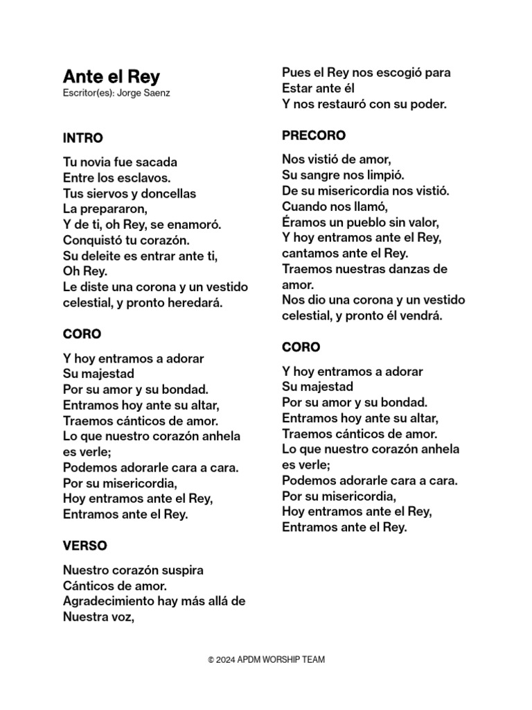 Ante El Rey - Letra Español | PDF