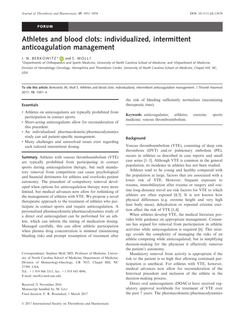 Athletes and Blood Clots Individualized, Intermittent AC Management | PDF