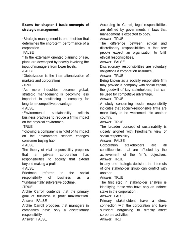 Social Responsibility and Ethics in Strategic Management - Chapter 3 | PDF