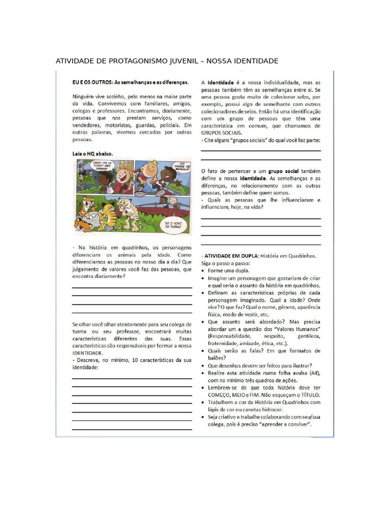 Atividade de Protagonismo Juvenil | PDF