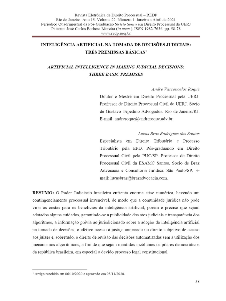 Inteligência Artificial Na Tomada de Decisões Judiciais - Três ...