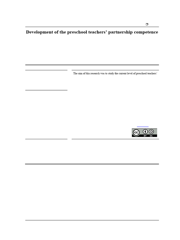 Preschool Teachers' Partnership Competence | PDF | Teachers | Career ...