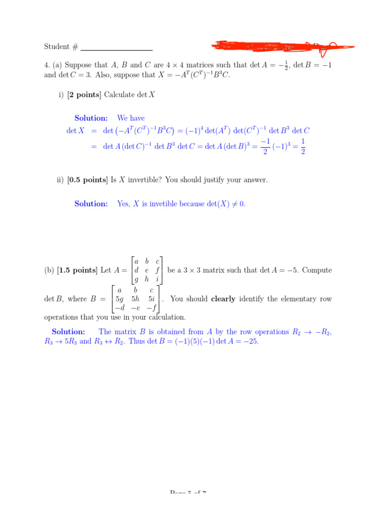 Linear Algebra Exam Solutions | PDF