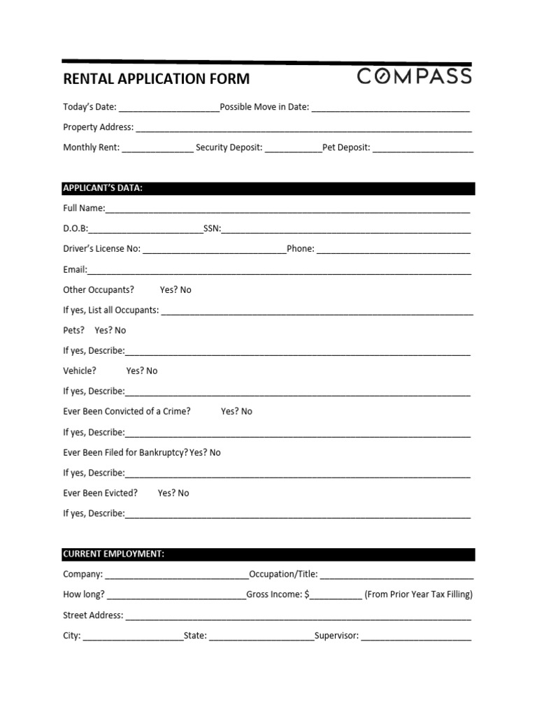RENTAL APPLICATION FORM (Compass) | PDF