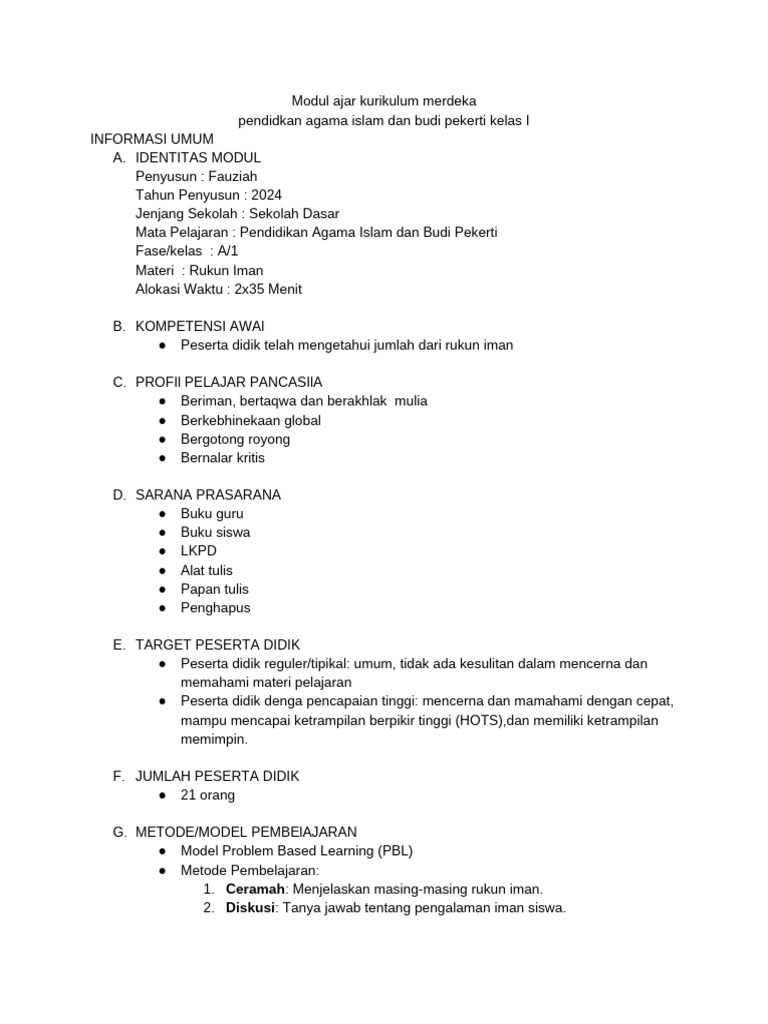 Modul Ajar Kurikulum Merdeka Pdf