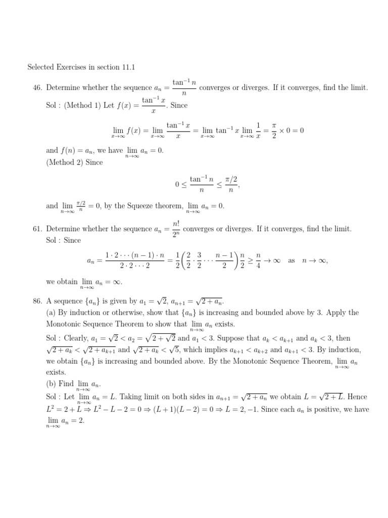 Selected Exercises Solutions in Section 11.1 | PDF