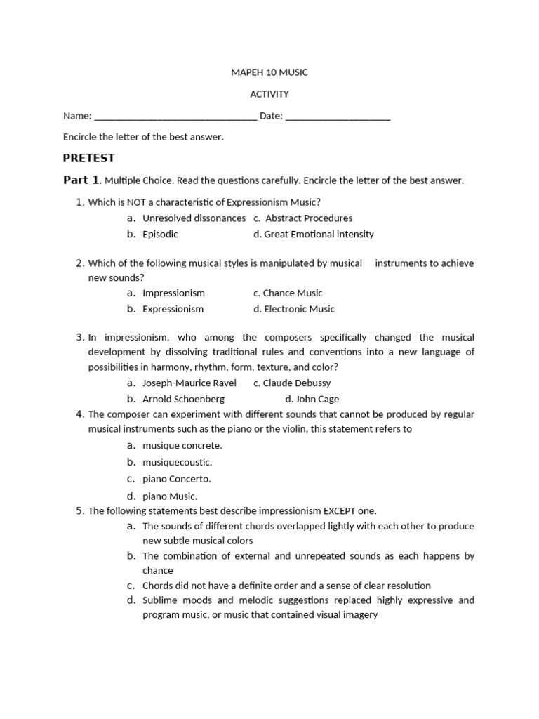 Mapeh 10 Music-Activity | PDF