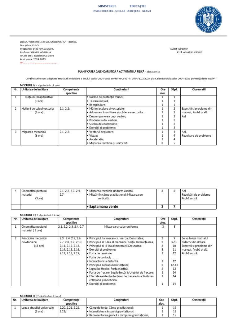 Clasa A 9 A - 3 H | PDF