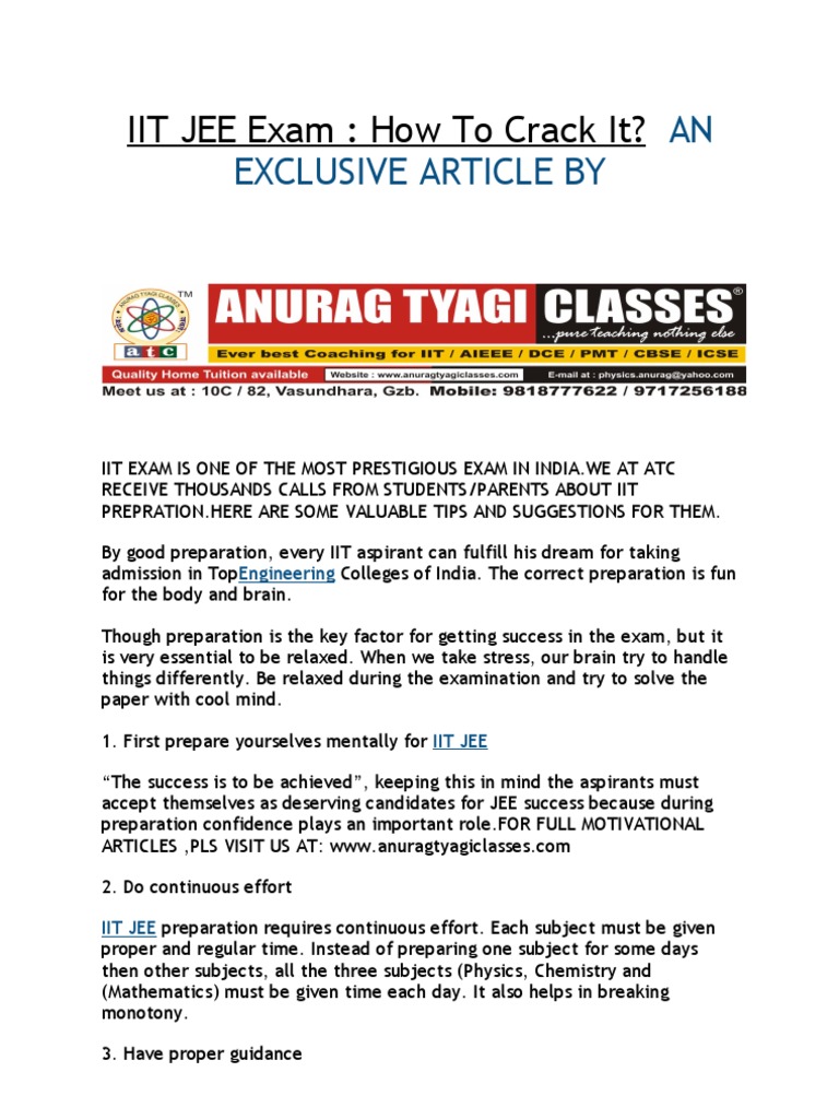 IIT JEE Prep: Tips for Success | PDF | Business | Self-Improvement