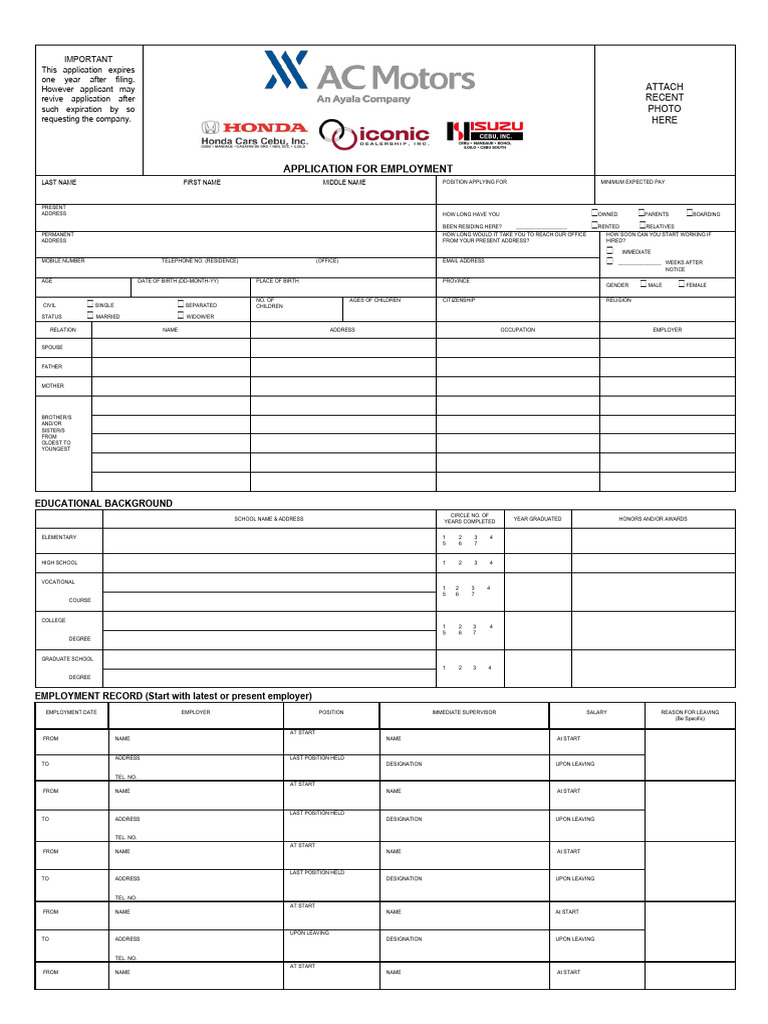 AC Motors Application Form | PDF