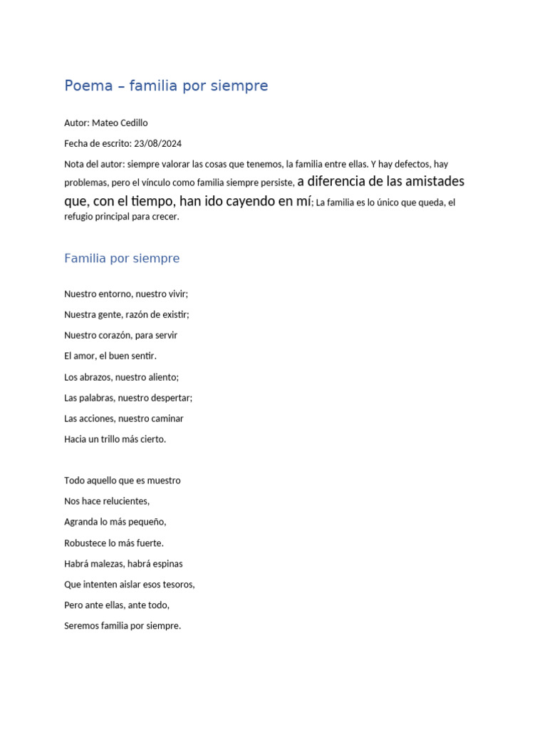 Poema sobre la familia eterna | PDF | Artes del Lenguaje y Comunicación