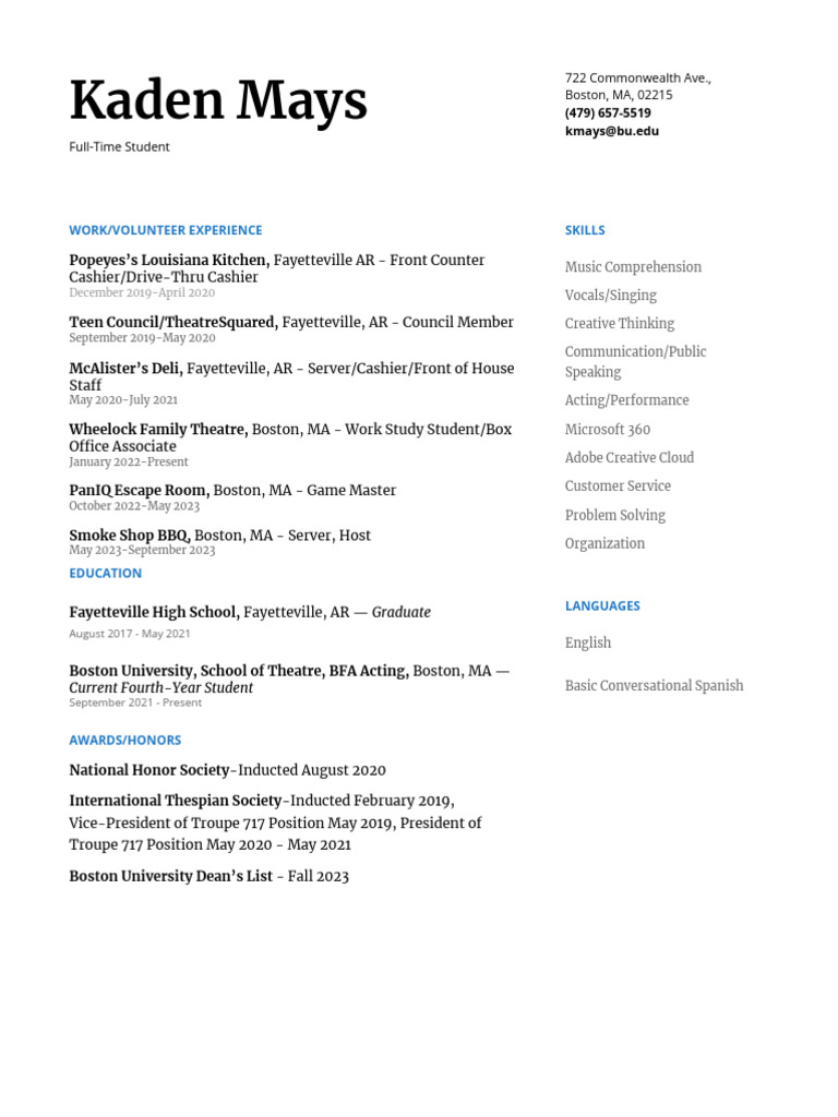 Kaden Mays #39 Work Resume PDF