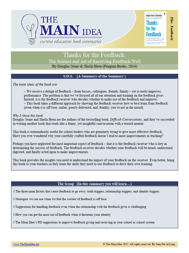 Thanks For The Feedback - Sheila Heen | PDF