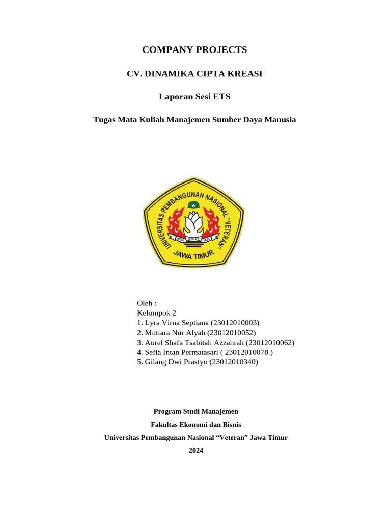 LAPORAN COMPANY PROJECT CV DINAMIKA CIPTA KREASI | PDF