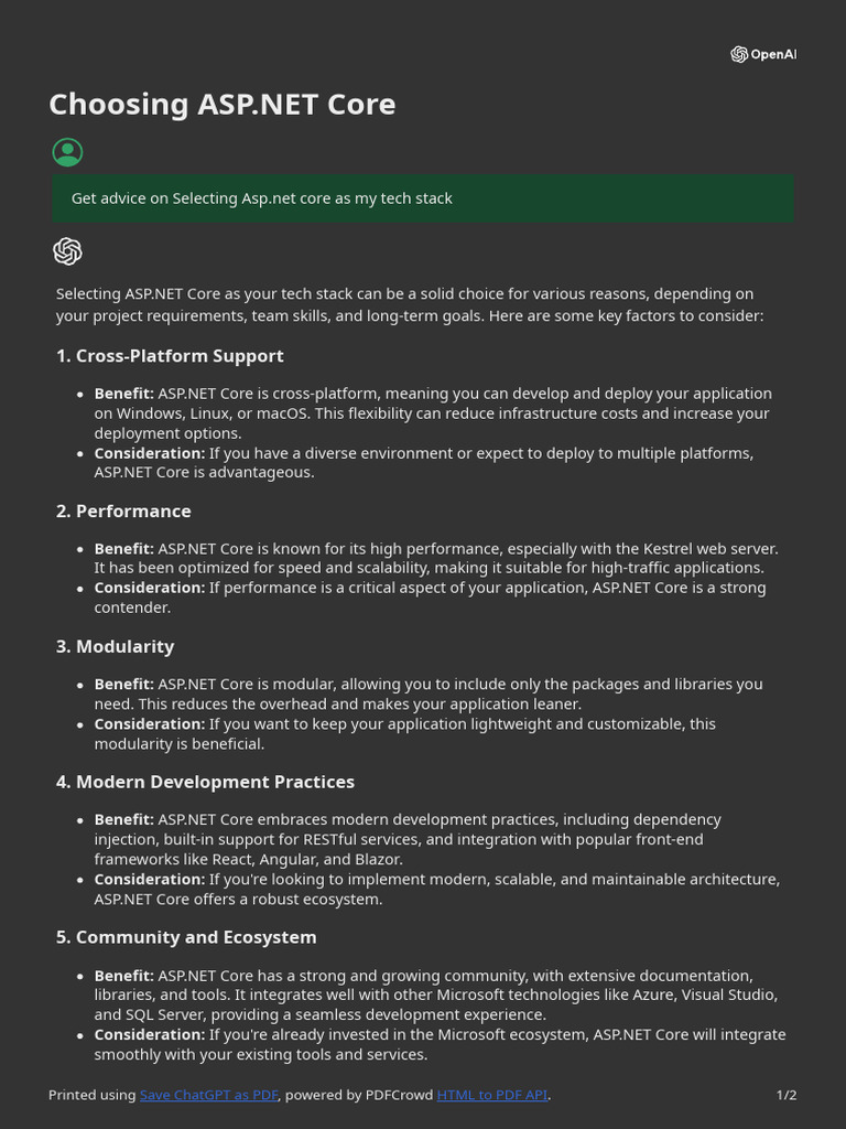 Choosing ASP - NET Core | PDF