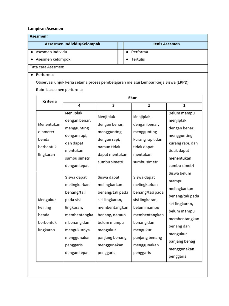 Asesmen menemukan nilai phi dan rumus keliling lingkaran pdf