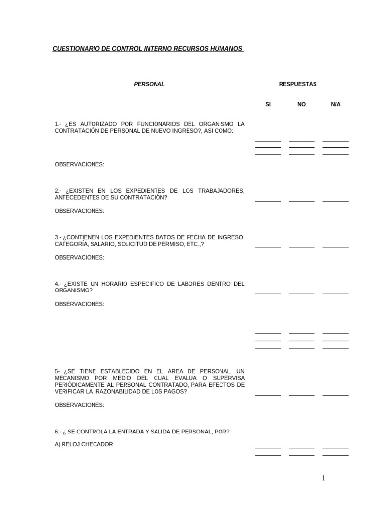 Cuestionario de Control Interno RRHH | PDF